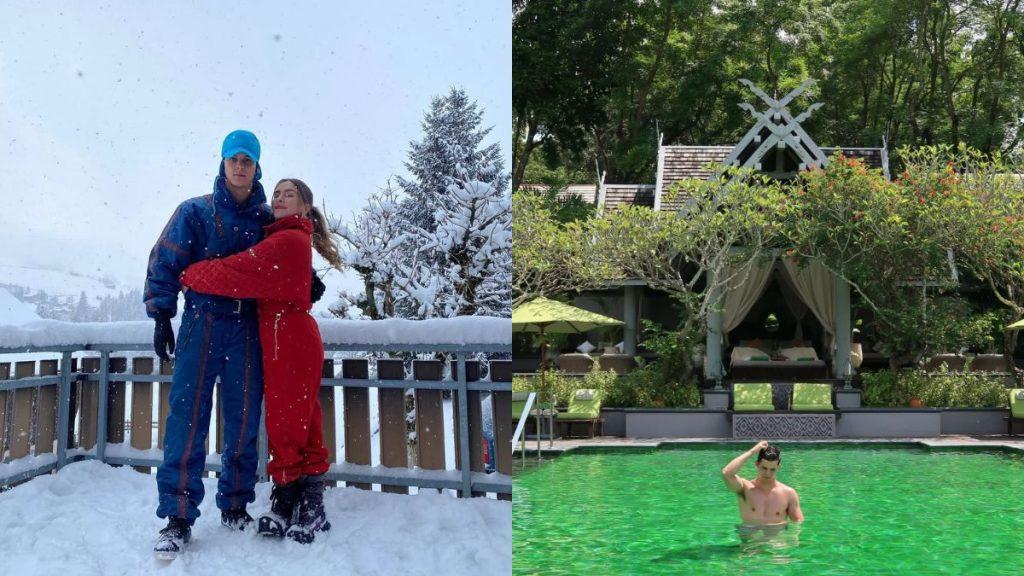 Enriquecimiento-ilicito-de-jorge-rodriguez - Vecinos Unidos Couple Embracing on a Snow-covered Balcony in Winter, Wearing Blue and Red Snowsuits, with Snowy Trees in the Background on the Left Panel. - Vecinos Unidos